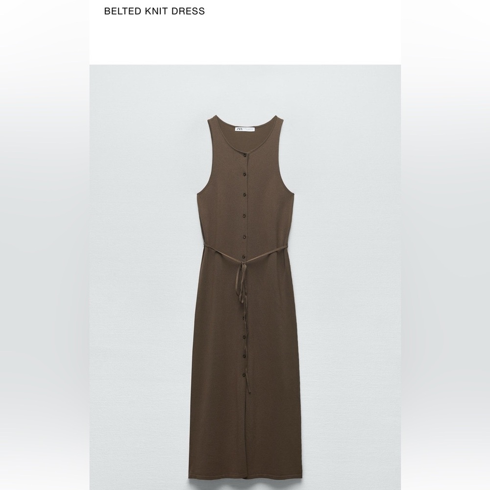 Zara Brown Sleeveless Belted Knit Dress